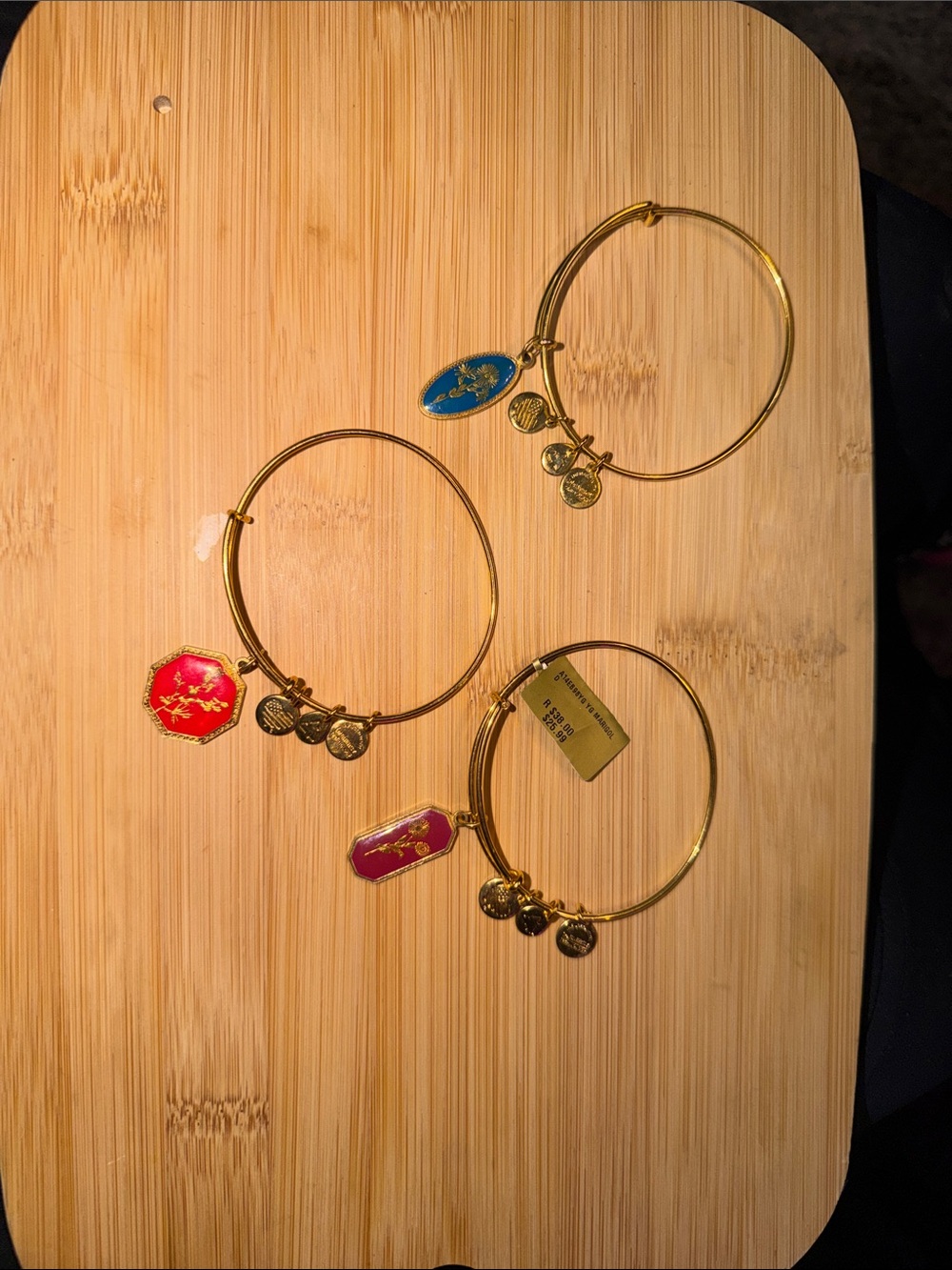Alex and Ani Gold-Tone Charm Bangle Trio with Red, Pink and Blue Enamel
